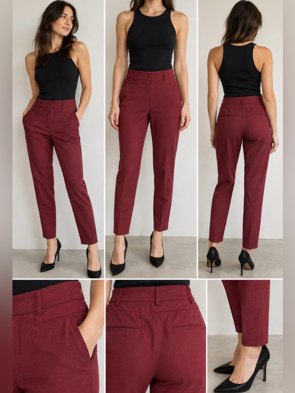 Helmut Lang Burgundy Wool Blend Tapered Dress Pants Trousers Size 2
